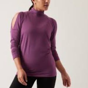athleta cold shoulder turtleneck long sleeve top purple new